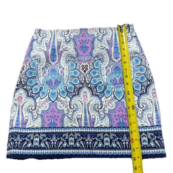 Talbots Petites 4P Paisley Print Pencil Skirt Blue Pink Lined Cotton Stretch - Picture 7 of 9